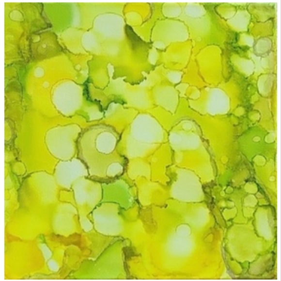 Hand Crafted Yellow and Green Abstract Design 12 x 12 Inches Canvas Painting - Picture 4 of 4